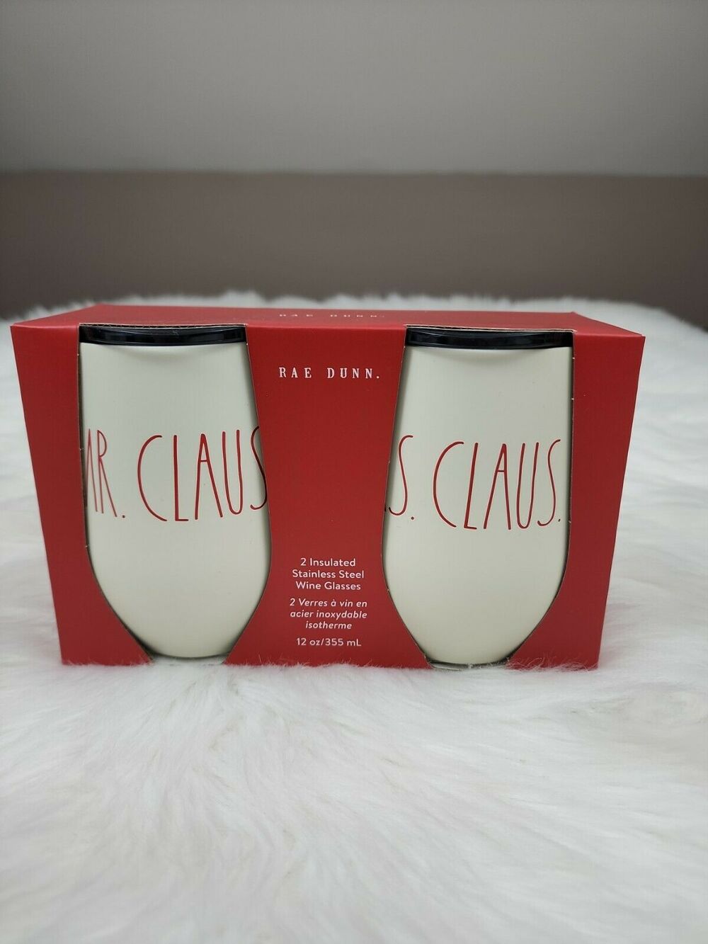 Rae Dunn Mr. & Mrs. Claus Tumblers Stainless Insulated Wine 12oz New Set of 2